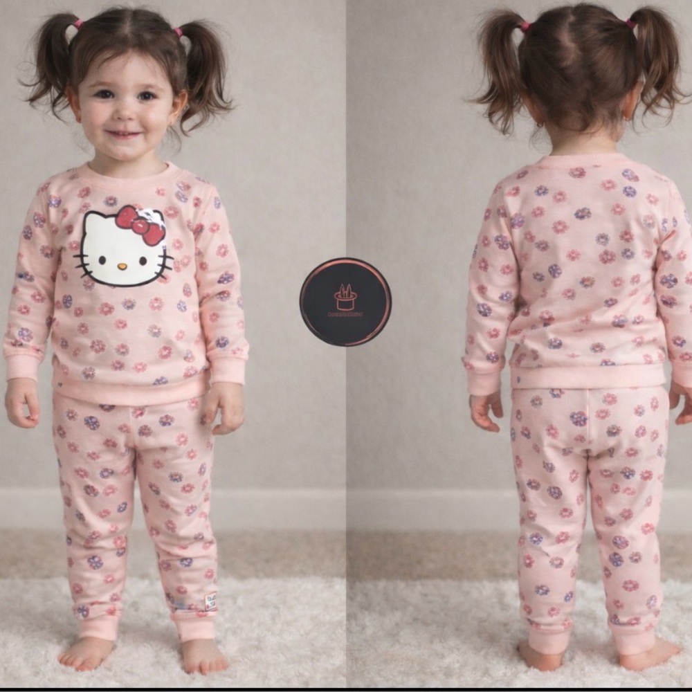 HELLO KITTY Girls 2 Piece Pants Top Set 4T Pink Purple Floral Cotton NEW